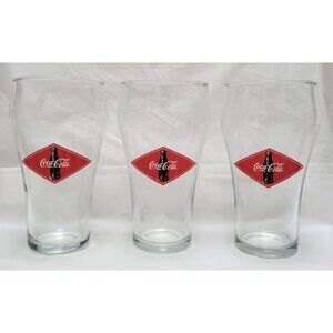 Vintage Lot of 3 Coca-Cola 16 oz Soda Fountain Tumblers Glasses Red Diamond Logo